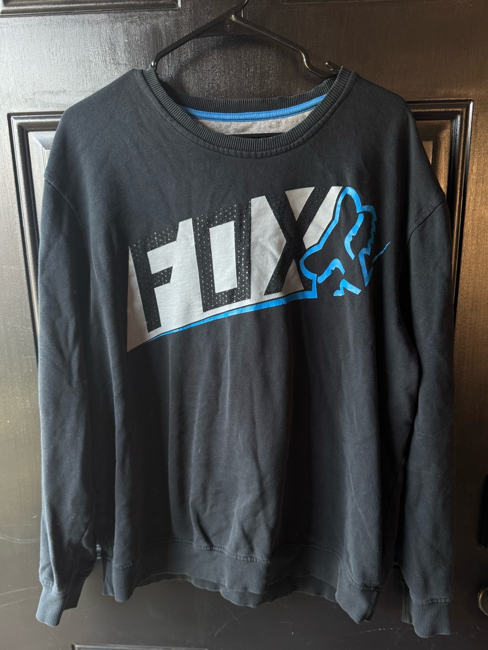 Fox Black Crewneck Sweatshirt with Blue and White Logo